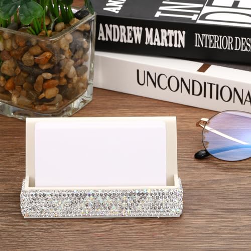 PATIKIL Business Card Holder for Desk, Rhinestone Business Card Holders Crystal Card Stand Organizer Cards Display for Office Exhibition, Silver - color: Silver