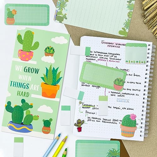Xqumoi We Grow When Things are Hard Sticky Notes Set, 550 Sheets, Cute Cactus Shaped Self-Stick Notes Pads Plant Divider Tabs Bundle Writing Memo Pads Back to School Office Supplies Small Gift - color: 1pack-cactus