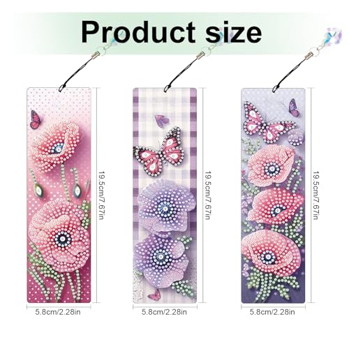 Tontut 3pcs Diamond Art Painting Kit Bookmark, Lotus Flower Exquisite Universal DIY Bookmark, Lightweight and Durable, Suitable for Reading Lovers - color: Lotus Flower