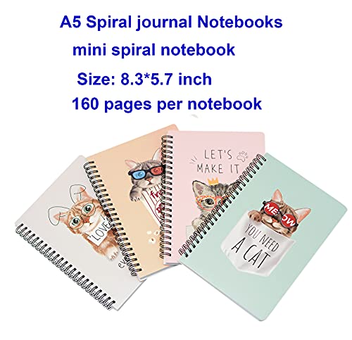 Yansanido Spiral Notebook, 4 Pcs A5 Thick Cat Design Hardcover 8mm Ruled 4 Color 80 Sheets -160 Pages Journals for Study and Notes (Cat) - style: Cat