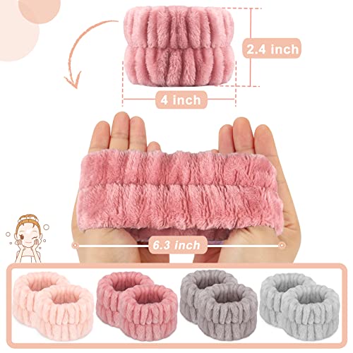 8 Pcs Spa Wrist Bands - Absorbent Microfiber Wristbands for Bathing, Prevent Water Spilling Down Your Arms - color: Grey, Rose, Pink, Brown