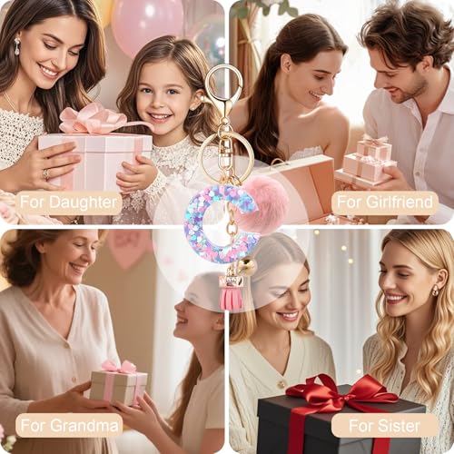 Resin Alphabet Initial Letter Keychain Keyring for Women Purse Handbags With Fur Ball Pom - color: Pink Fur Ball Letter C