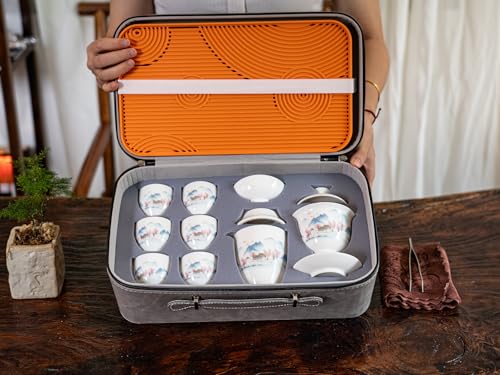 KEYDUACU Gaiwan Tea Set,Chinese Gongfu Tea Set,Portable for Adults,Travel - style: Travel-Wild Goose
