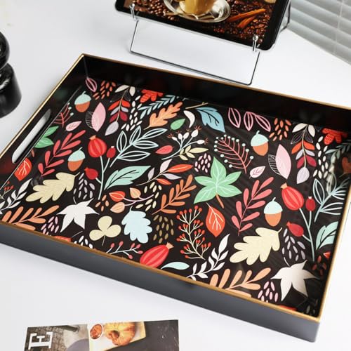 Rectangle Serving Tray with Handles, Coffee Table Tray for Ottoman, Living Room, Outdoor Tray for Patio Entertaining, Serving Breakfast Kitchen Platter LEE3040BH - color: Lee3040bh, size: 16" x 12" x 1.6"