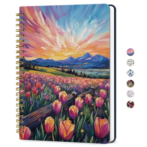 ZOTIA Lined Spiral Journal for Women, A5 Pretty Hardcover Notebook for Work, School & Office Writing, Aesthetic Writing Journal College Ruled, 140 Pages, 5.8" x 8.3", Radiant Pastures - color: H-Radiant Pastures
