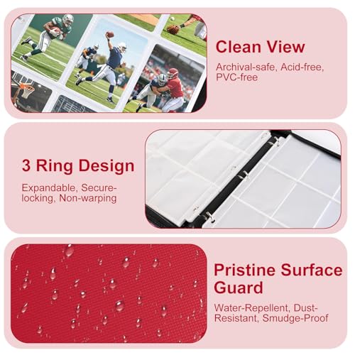 50 Pack 9 Pocket Card Binder, 3 Ring Premium Zip Trading Card Binder, 900 Large Capacity Top Loading Card Storage Album, PU Card Collection Binder for TCG, MTG, Baseball Hockey Sport Cards, Red - color: Red