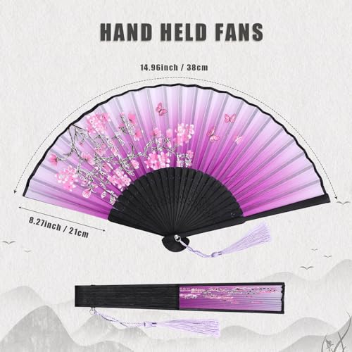 Zonon 4 Pack Hand Held Folding Fans for Women Silk,Fresh - style: Fresh