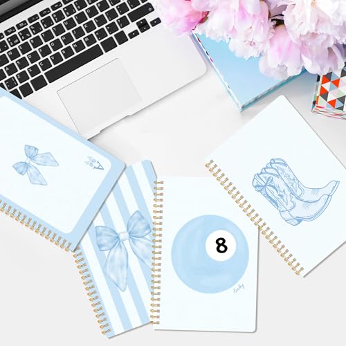 CNhoqc Blue Spiral Journal Notebooks, 4Pcs A5 Watercolor Coquette Notebooks - color: 4-Pcs Blue Bow-B