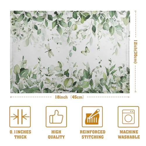 Sage Green Leaf Placemats Set of 4 Eucalyptus Leaves Place Mats 12×18 Inch Spring Summer Rustic Vintage Farmhouse Washable Linen Fabric Table Mats for Party Kitchen Dining Outdoor Indoor Decor - color: Eucalyptus Leaves