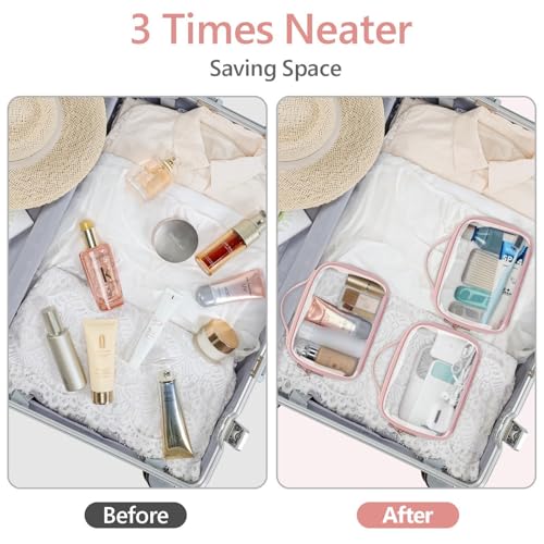 PACKISM Clear Makeup Bag Travel - TSA Approved Toiletry Bag, 2 Pack Pink - color: Beautiful Pink