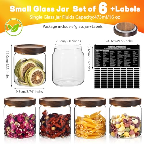 Glass Spice Jars Seasoning Containers Small Glass Jars with Lids Airtight Food Storage Canister for Kitchen Pantry Sugar Tea Coffee Bean Nuts Cookies Herbs Salt (16oz/473ml*6 pack) - color: 16oz/473ml*6 pack