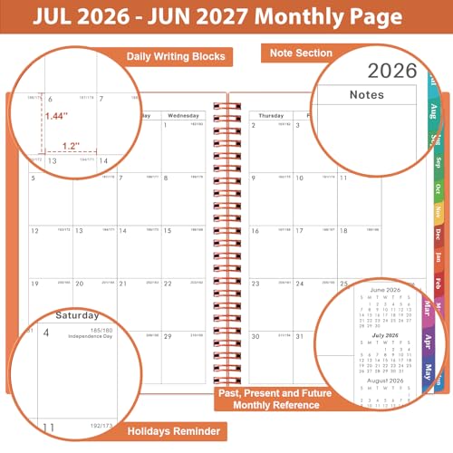 Planner 2026-2027 - Academic Planner 2026-2027,Planner Weekly and Monthly with Tabs, JULY 2026 - JUNE 2027, 6.25" × 8.3", Strong Twin-Wire Binding - color: Orange