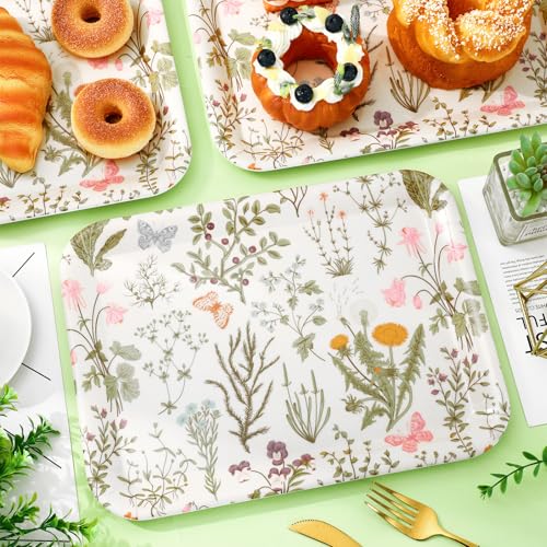 FYSUIMU 3 Pcs Wildflower Serving Trays Melamine Platter Vintage Spring Floral Serving Dishes Charcuterie Board for Party Sharing Snack Fruit Dessert Supplies, 10 x 13 In - style: Wildflower2