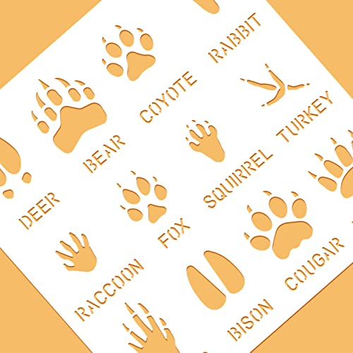 BENECREAT 12 Type Animal Footprint Paw Stencils, 12x12 Deer/Bear/Rabbit/Fox/Turkey Drawing Stencils for Wood Wall Painting and Scrapbooking - color: Animal Paw