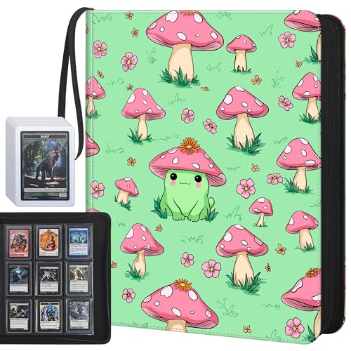 Top Loader Binder, 9-Pocket Trading Card Album, Holds 360 Top Loaders - color: Green Mushroom Frog