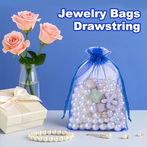 Crweety 50 Pcs Organza Bags 3x4, Royal Blue Small Mesh Gift Bags Drawstring - color: Royal Blue