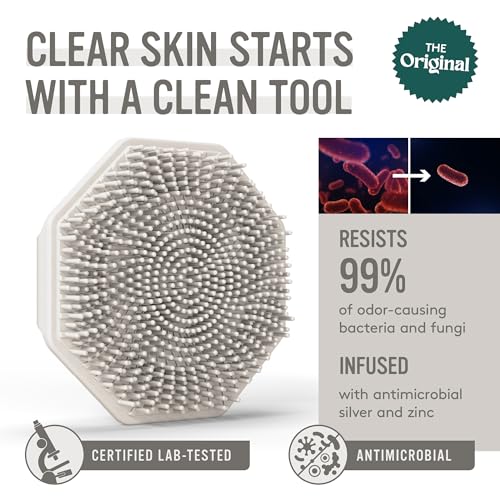 Sud Scrub® Antimicrobial Silicone Face Scrubber, 1 Pack, Gentle Face Exfoliator for Sensitive Skin, Eco Friendly Facial Cleansing Brush, Exfoliating Face Brush for Men and Women (Clay) - color: Clay