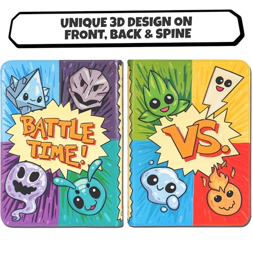 3D Card Binder for Pokemon - Stunning 3D Raised Pk Types Design in PU Leather with Zipper - Includes 9 Pocket Pages for 360 Cards. Great Sleeve Album/TCG Holder/Trading Card Collection Book Gift. - color: Poke Types