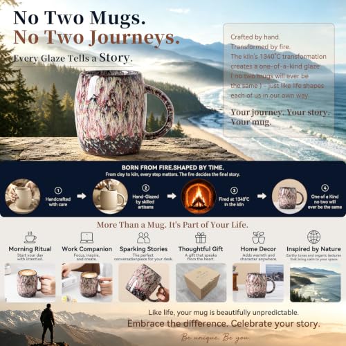 Raspberry Cream Ceramic Mug, 14oz Reactive Glaze Coffee Mug, Gift for Her - color: 14OZ - Raspberry Cream · NURTURE