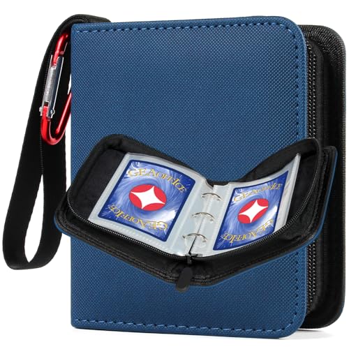 GEAoffice Mini Trading Card Binder 1 Pocket Holds 80 Cards, Zip Close, Blue - color: Blue-Dia