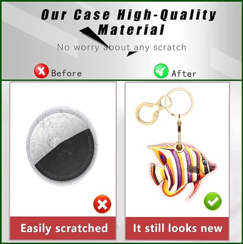 BORKUANA PU Leather Keychain Holder Protective Case Compatible with AirTag - color: Fish 9