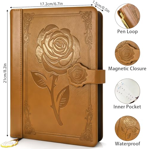 Aocii leather Journal for Women, A5 lined Daily Journal Notebook, Bullet Journaling for Writing, Hardcover Vintage Travel Journals, 224 Pages, Pen included (Brown) - color: Brown