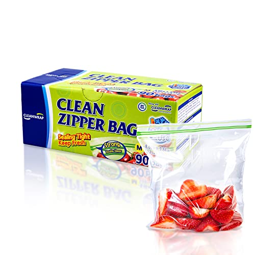 Clean Zipper Bag Medium 90 Bags, LDPE, BPA FREE, Food Storage Bags, Freezer Bags - size: 90 Counts (90 Medium)