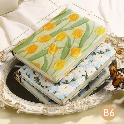 Small Journal for Women, Floral Notebook, B6, 5x7, Ruled Notebook & Blank Sketchbook, Embroidered Journal, Hardcover, Lay Flat, Personal Writing Journal for Women, Cute Journal, Tulip Flower - color: B6-Cute Tulip