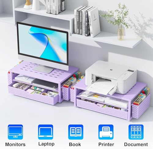 gianotter Monitor Stand with Drawer and 2 Pen Holders - color: Purple