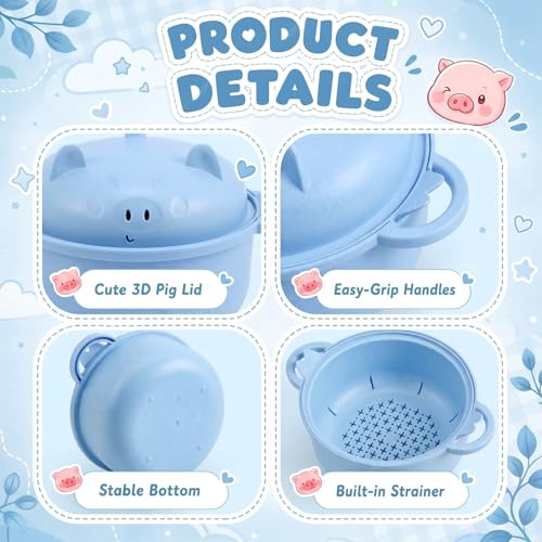 1 Set Large 45oz Cute Pig Ramen Bowl Set Microwavable, Nordic Blue - color: Nordic Blue