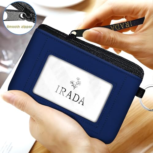 IRADA ID Case Wallet Keychain with Clear ID Window Zipper Cute Coin Purse for Women Water Resistant Small Coin Pouch-Navy Keychain Wallet - color: Navy-Keychain Wallet