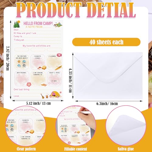 80 Pcs Camp Stationery Paper Envelopes,Pink Girl Style - style: Pink Girl Style