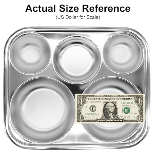 Korean Stainless Steel Divided Plates for Adults & Teens, L Size, 2-Pack - size: 5 Compartments (13x11Inch)