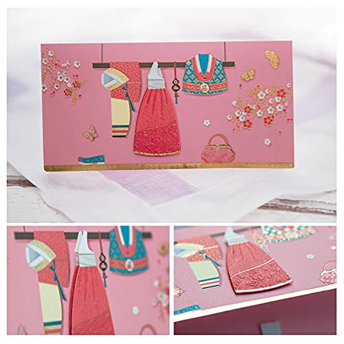 (Pack of 6) Korean Traditional Clothes - Hanbok envelope Money Gift Envelopes for New Year, Birthday, Wedding