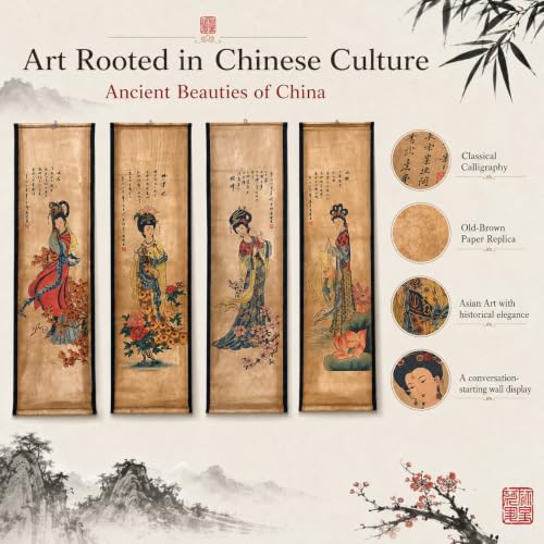 CIFIBIFUN 4 Panels Large Women Beauty Chinese Wall Art Scroll Painting