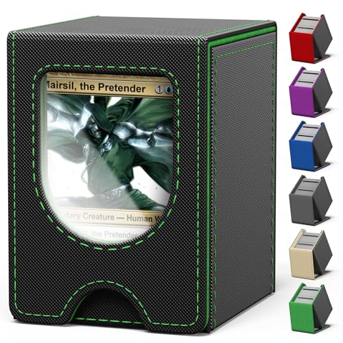 Card Deck Box for MTG Commander, fits 100+ Double-Sleeved Cards - color: A-Black&Green