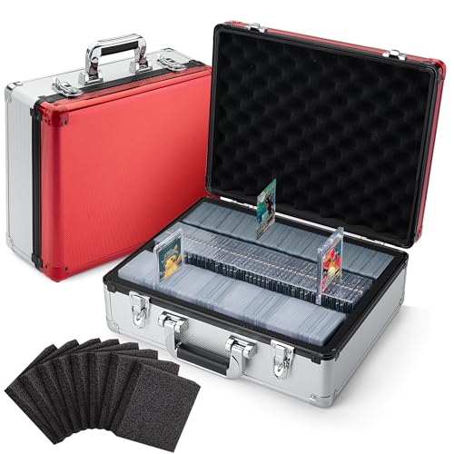 FunGuys Toploader Storage Box, Sports Card Storage Case, Top Loader Card Storage, Top Loader Storage Boxes, Trading Card Case Holds 600+ Card, One Touch Card Holder - color: Red and Silver, size: 15.4 x 11.8 x 6.3 Inches