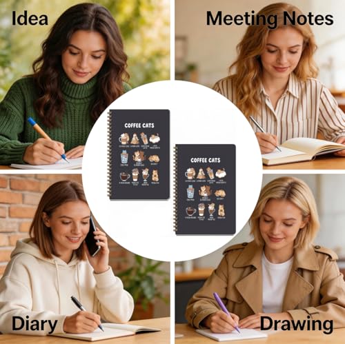 2 Pcs Funny Coffee Cat A5 Spiral Notebook Journal Cute Cats Gifts for Women - color: Multicolour 0181