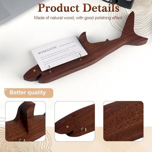 Wood Shark Shape Business Card Holder for Desk,Wood Name Card Holder - color: Walnut Shark Shape