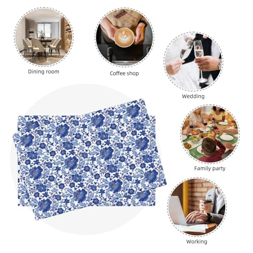 Blue and White Floral Placemat Set of 4, Chinoiserie Table Mats Washable Heat Resistant Linen Fabric Vintage Flower Place Mat for Kitchen Dining Table Home Decor - color: Blue White