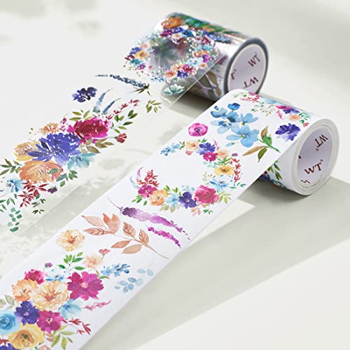 WT Pretty Florals Wide PET Tape, Single Roll, Original Designs, Floral Decorative Tape, Transparent Craft Tape for Bujo Planner & DIY Supplies, Watercolor Flowers - color: WT Pretty Florals Wide PET Tape