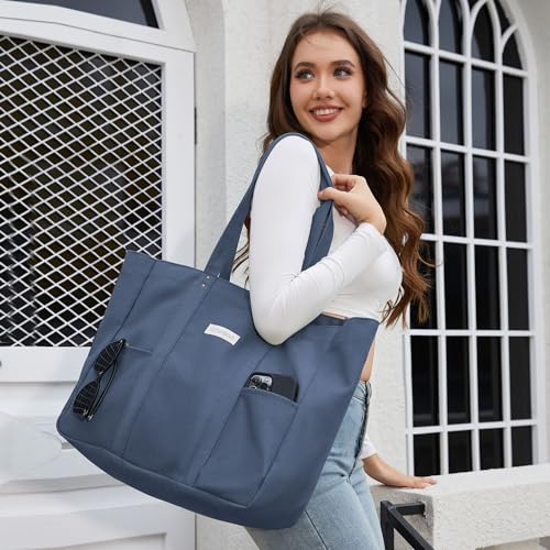 HOMESPON Large Canvas Tote Bag, Magnetic Work Laptop Pack for Women - color: Blue