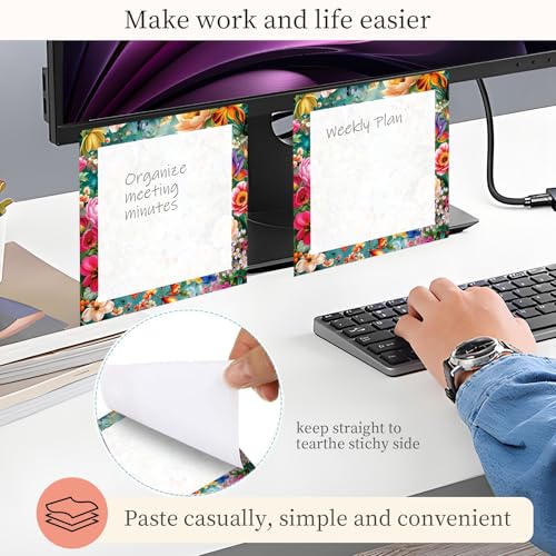 Sticky Notes 3x3 Inches, Cute Self-Stick Note Pads, Funny Memo Pads, Easy to Post Sticky Notes for Office, Home & Notebook Bright Flower Mix - color: Bright Flower Mix