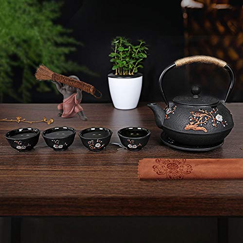 Cast Iron Tetsubin Kettle Teapot Set with Cups Trivet Infuser - color: Plum