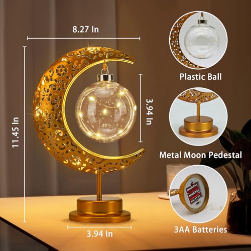Decorative Table Lamp, LED Crescent Lamp Ball Night Light Battery Powered, Moon and Star Lights for Room Home Decor, Romantic Decorative Lights for Room Office Holiday Gifts (Ball) - color: Gold, size: Ball