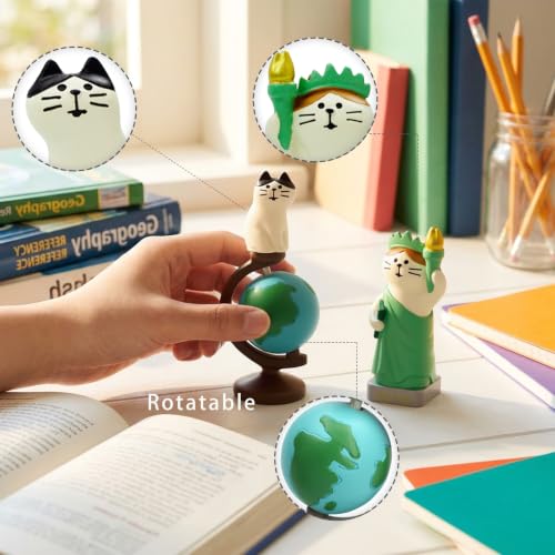 RAQWI Rotatable Globe Cat & Torch Cat Figurines, Resin Desk Decor - color: Explorer