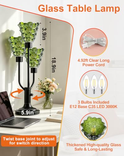 Lightdot Green Glass Mid Century Modern Table Lamp Dimmable Bulbs Included - color: 09-Black-Green-Shell