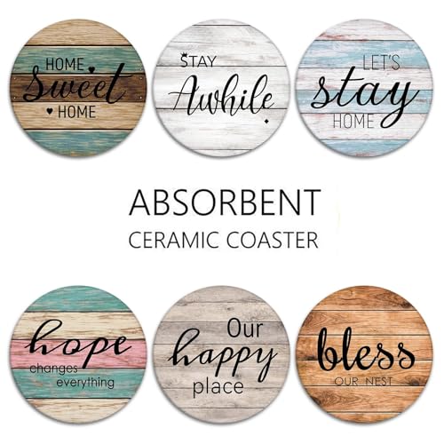 Britimes Coasters for Drinks, Set of 6, Ceramic Stone, Wooden - color: Retro 3