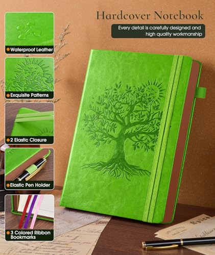 PAIBAS Lined Journal Notebook with 300 Page Numbered Pages, Vintage Leather - color: Light green, size: A5 (5.8in x 8.3in)