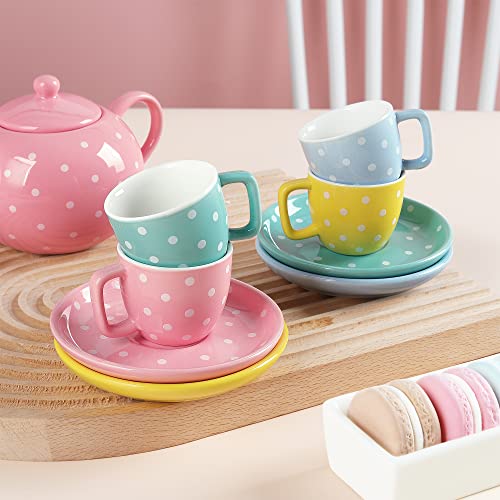 fanquare Porcelain Tea Set for Girls Adults,12 Pieces Coloful Tea Set with Gift Box for Home Tea Party Birthday - color: Multicolor